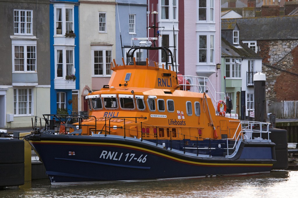 RNLI Severn class lifeboat moored in Weymouth Harbour. The Severn class is the largest lifeboat operated by RNLI. (Photo by: Loop Images/Universal Images Group via Getty Images)